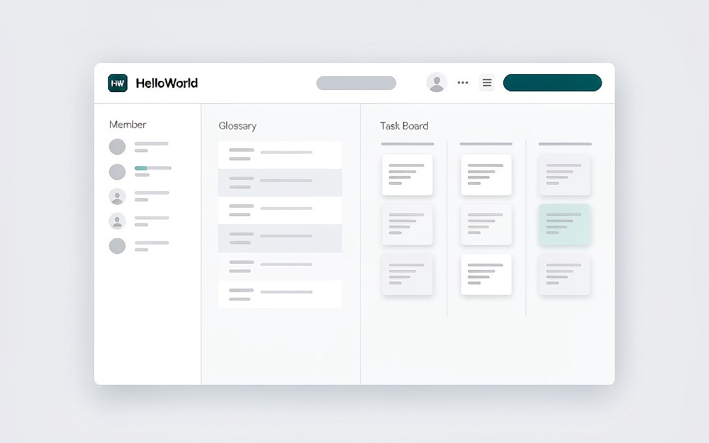 HelloWorld团队翻译协作成员与术语库界面